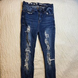 Ripped high rise skinny ankle jeans